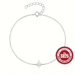 925 Sterling Silver/Cubic Zirconia Thin Chain Star Bracelet New in Packaging